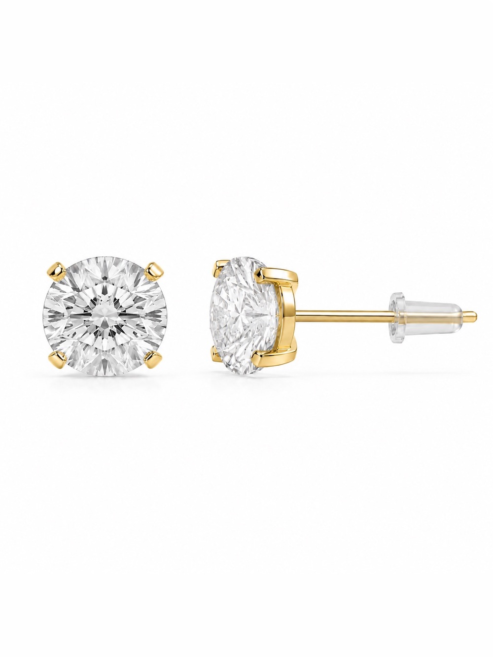 Solid 14K Yellow Gold Moissanite Stud Earrings 4mm Round 0.47ctw NWT